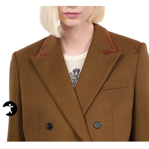 THE KOOPLES Designer Wool Leather Suit Jacket Khaki Brown Fr‎ Size 40 US 8 - Picture 7 of 15